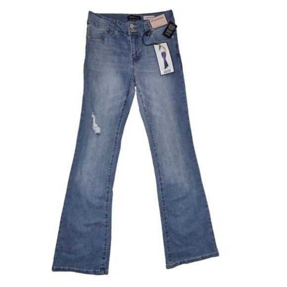 BCBGeneration 2-Button Mid Rise Bootcut Medium Wash Faded Distressed Jeans 7/28 - Picture 1 of 7